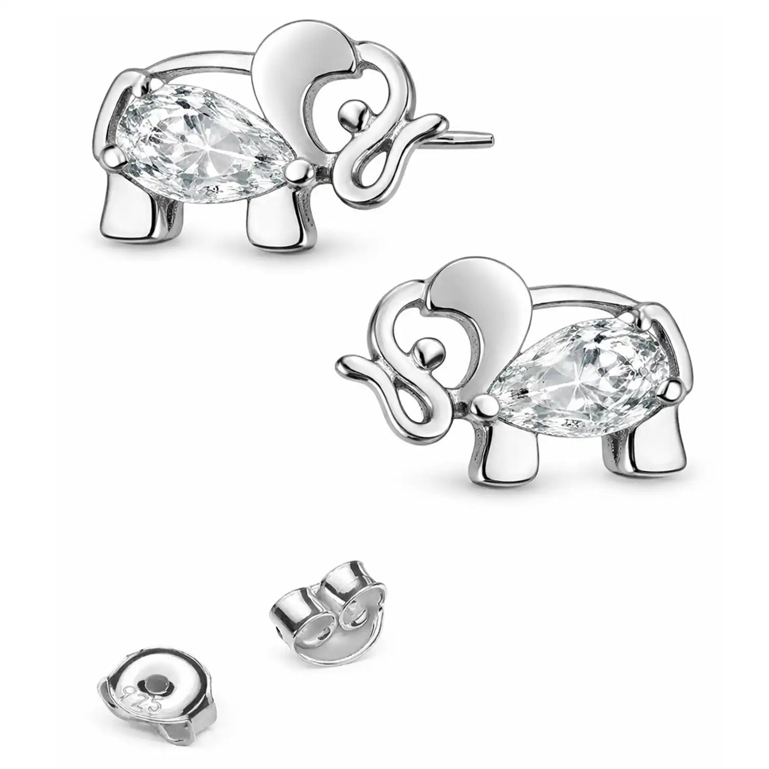 Elefanten Ohrstecker Silber 925 - Tier Zirkonia Glanz Bild 1