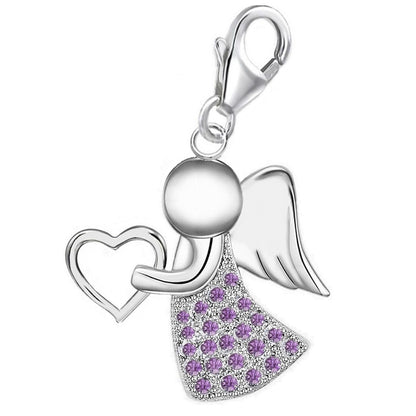 Engel Charm Lila Silber 925 mit Herz - Bettelarmband Geschenkidee
