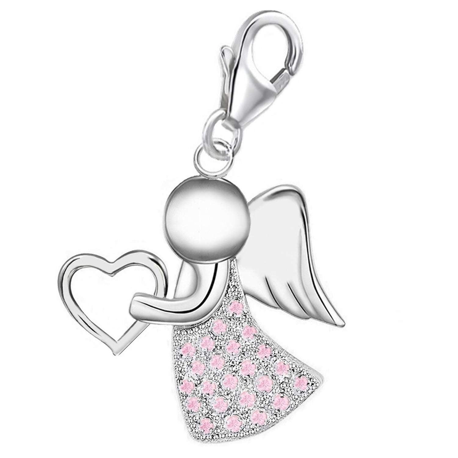 Engel Charm Rosa Silber 925 mit Herz - Bettelarmband Geschenkidee