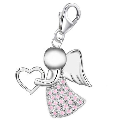 Engel Charm Rosa Silber 925 mit Herz - Bettelarmband Geschenkidee
