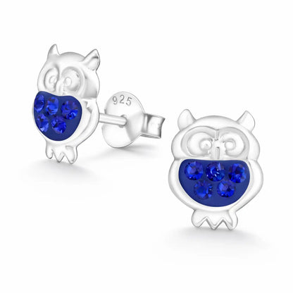 Eulen Ohrstecker 925 Silber – Nachtvogel Funkelnd Blau Bild 4