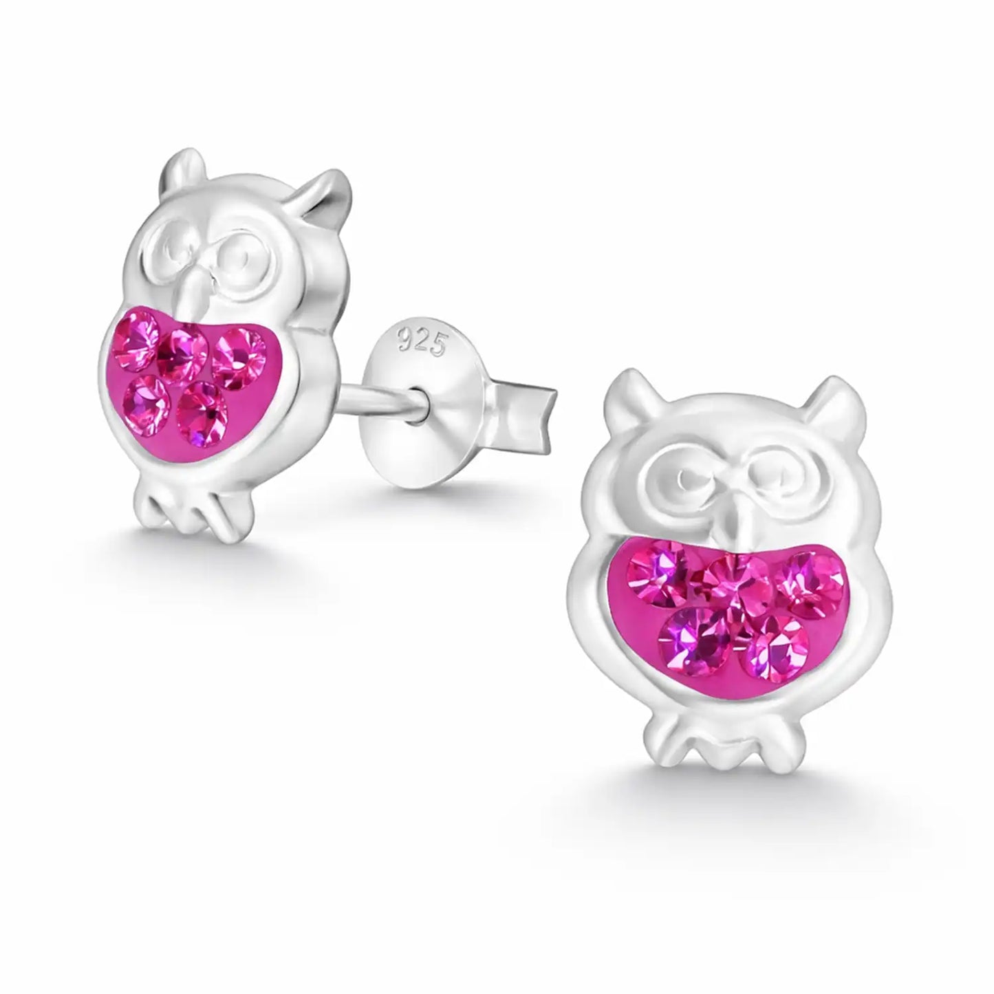 Eulen Ohrstecker 925 Silber – Nachtvogel Funkelnd Pink Bild 6