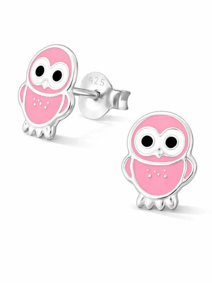 Eule Ohrstecker Kinder Silber 925 – Waldvogel leicht Rosa Bild 2