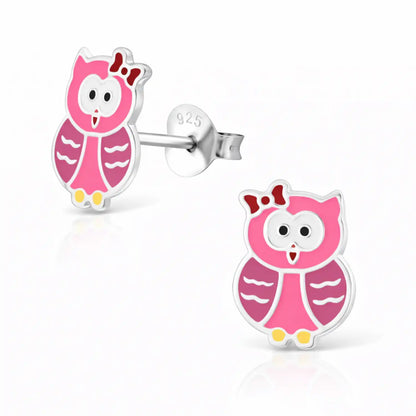 Eulen Ohrstecker Kinder 925 Silber – Farbenfroh Bild 1