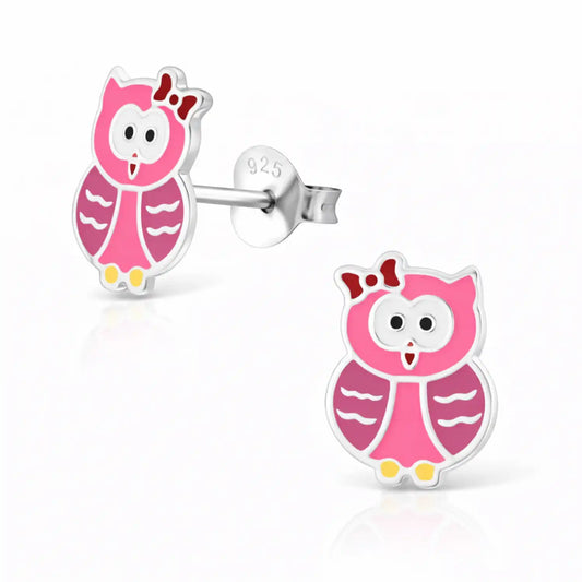Eulen Ohrstecker Kinder 925 Silber – Farbenfroh Bild 1