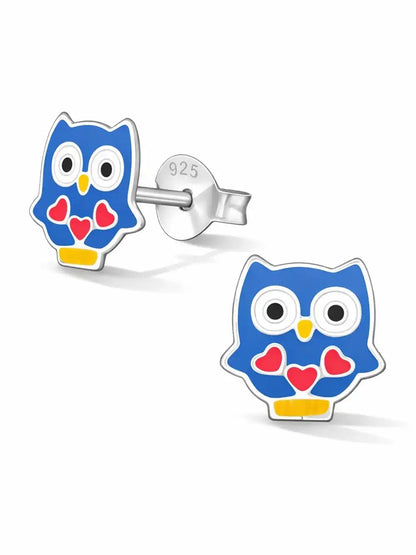Eule Ohrstecker Kinder Silber 925 Vogel – Buntes Design Blau Bild 3