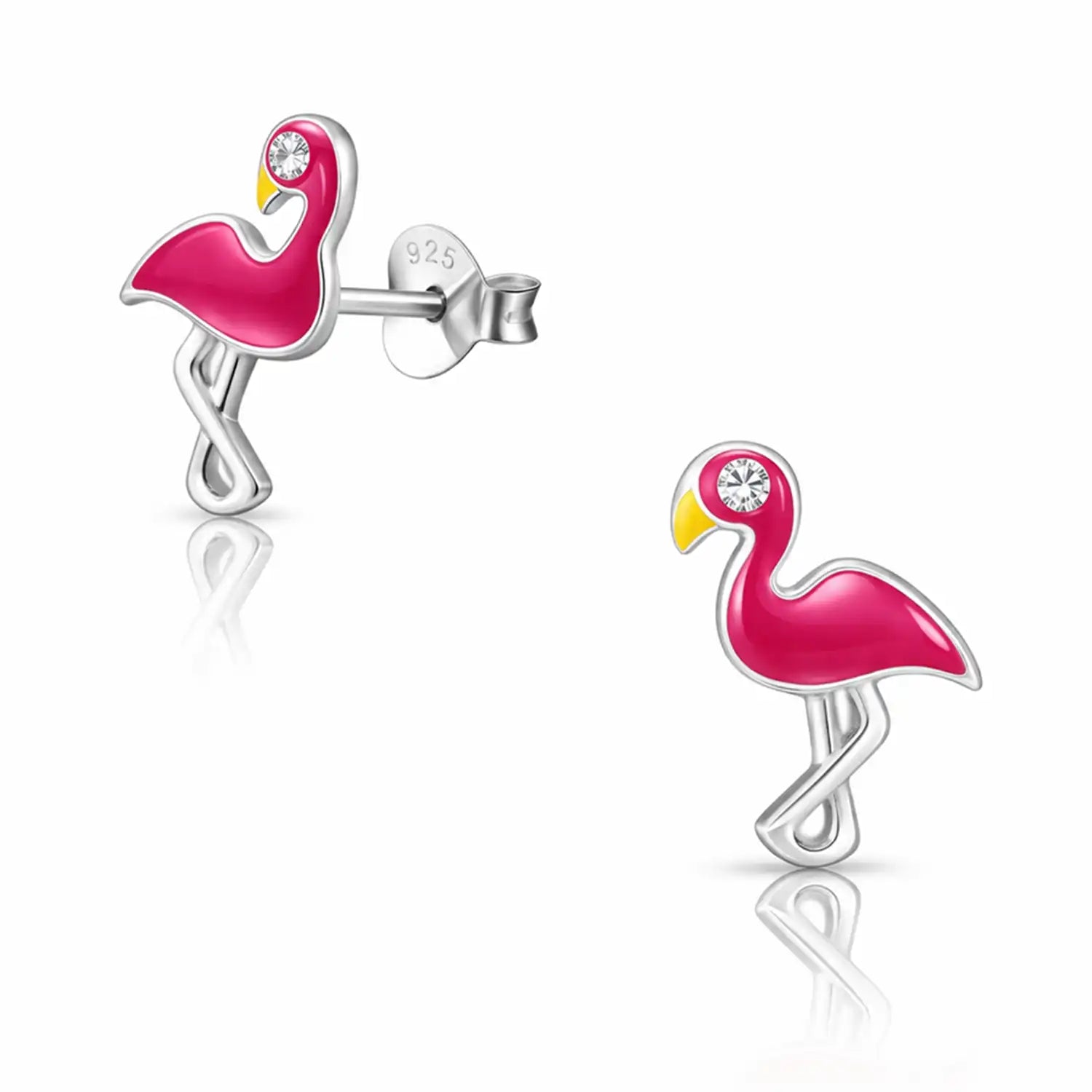 Flamingo Ohrstecker Kinder 925 Silber – Pink Vogel Bild 1