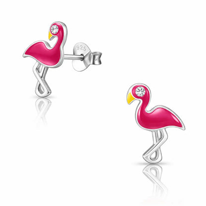 Flamingo Ohrstecker Kinder 925 Silber – Pink Vogel Bild 1