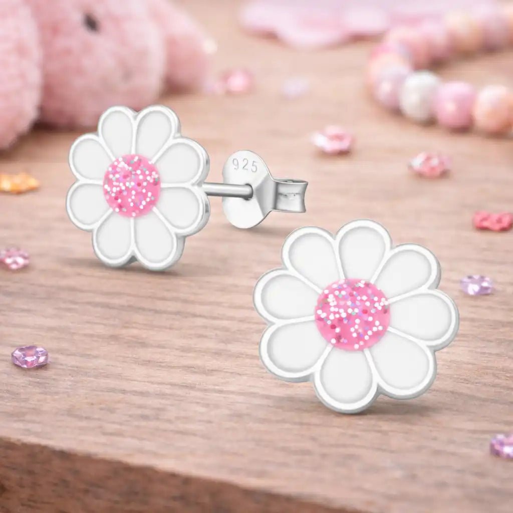 Gänseblümchen Ohrstecker Silber 925 – Weiße Blüte Bild 2