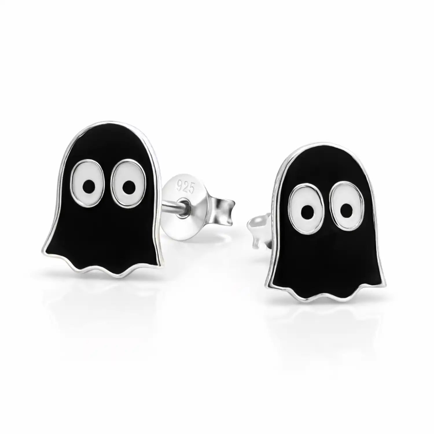 Gespenst Ohrstecker 925 Silber Geist - Schwarz Bild 1