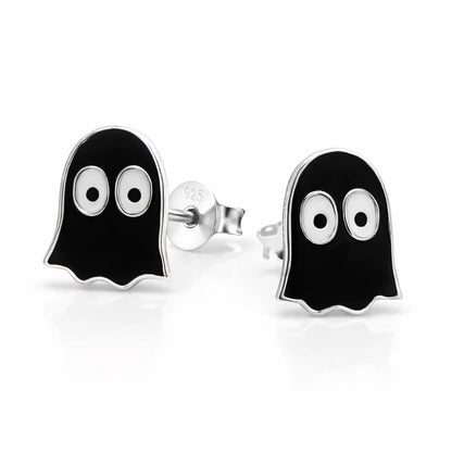 Gespenst Ohrstecker 925 Silber Geist - Schwarz Bild 1