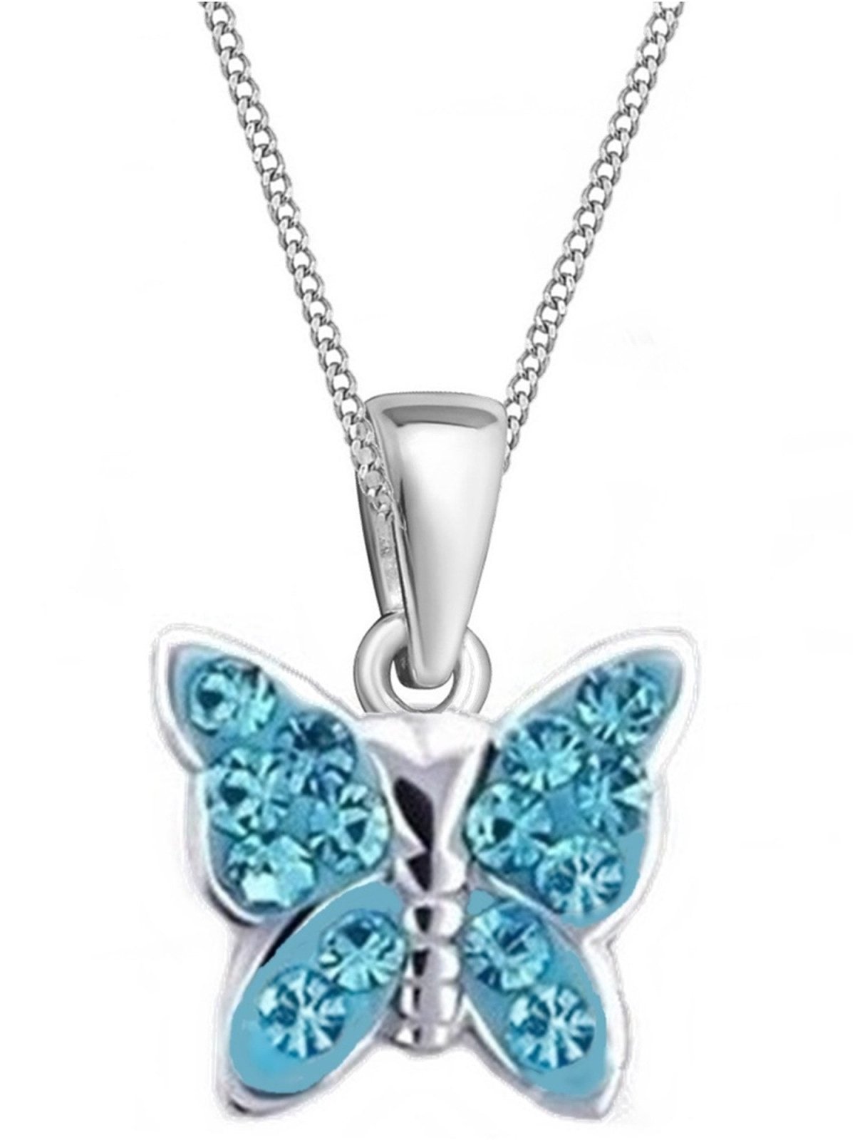 Halskette Kinder Schmetterling Silber 925 Kristall Blau 38 cm Bild 2