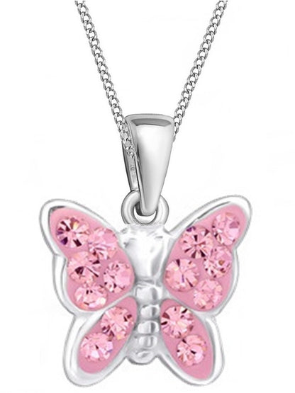 Halskette Kinder Schmetterling Silber 925 Kristall Rosa 38 cm Bild 1