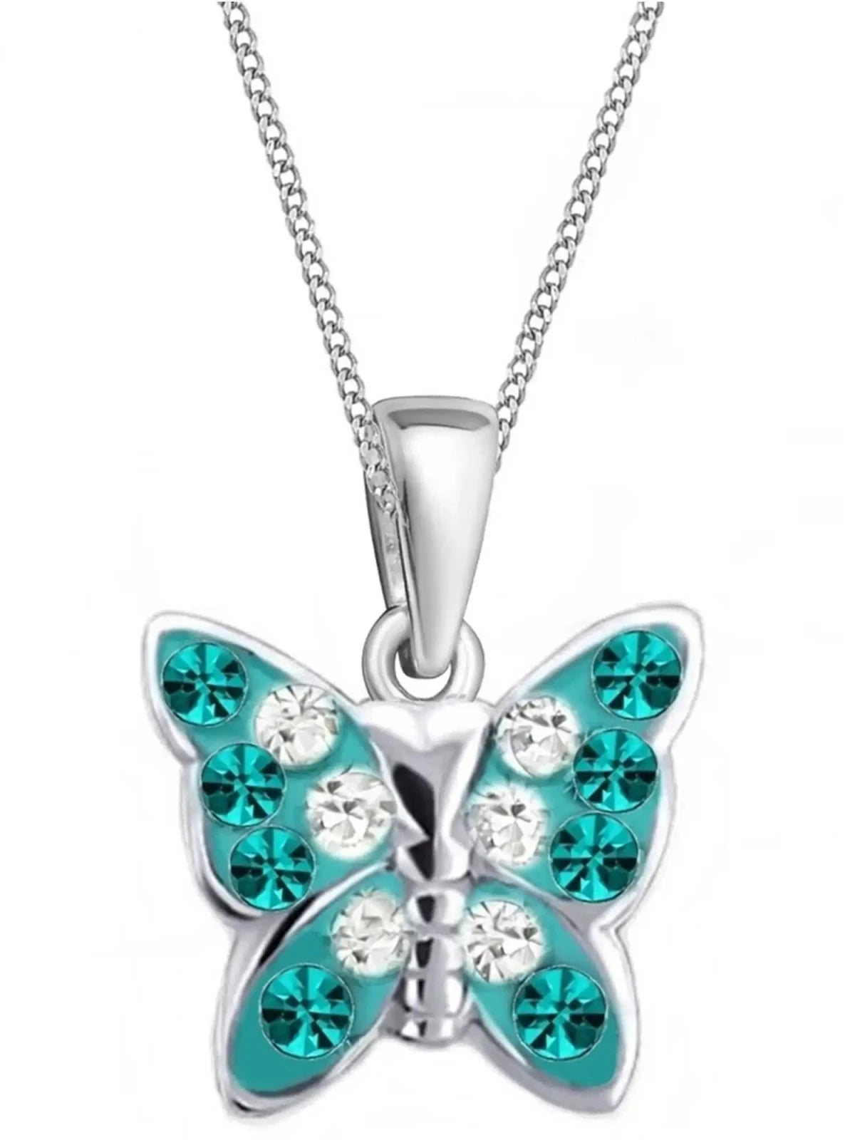 Halskette Kinder Schmetterling Silber 925 Kristall Türkis 38 cm Bild 1