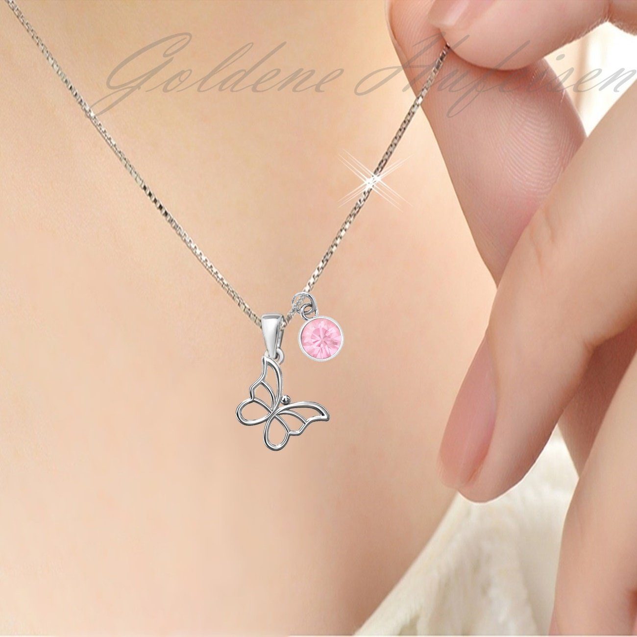Halskette Kinder Schmetterling Silber 925 Zirkonia Rosa 38 cm Bild 2