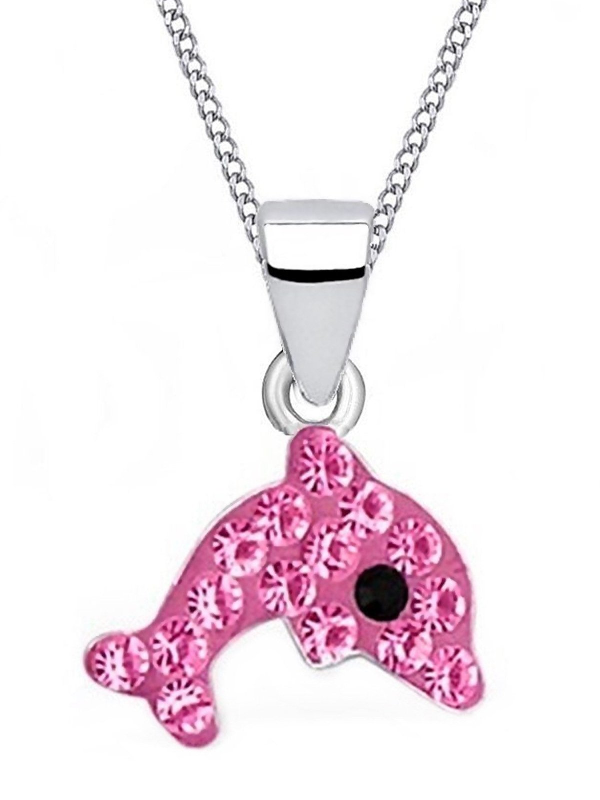 Delfin Kette für Kinder aus echtem 925 Silber mit Pink Kristall 38 cm Bild 1