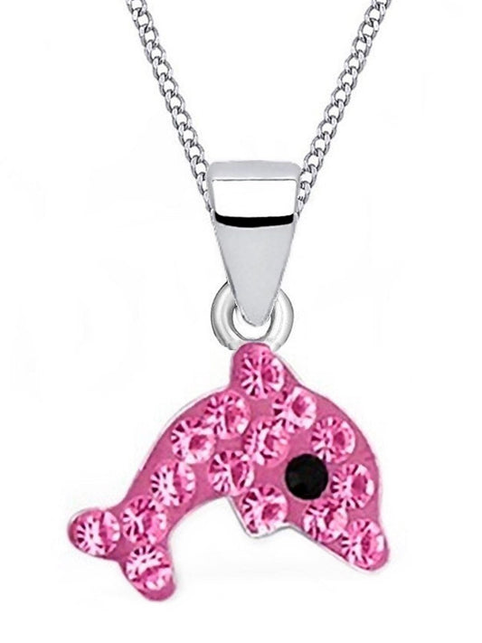Delfin Kette für Kinder aus echtem 925 Silber mit Pink Kristall 38 cm Bild 1