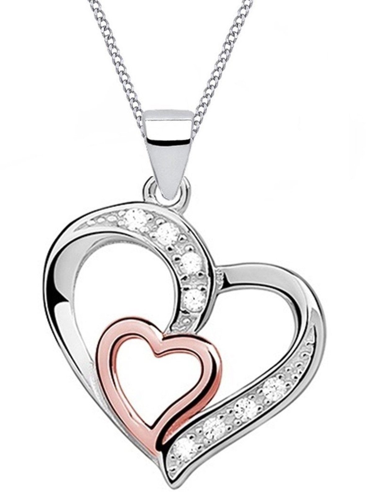 Bicolor Herz Kette aus 925 Sterling Silber inkl. Geschenketui rosegold Bild 1