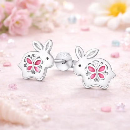 Hase Ohrstecker Silber 925 – Kaninchen & Schmetterling Bild 2
