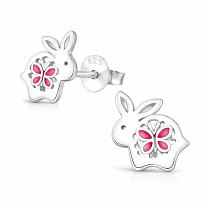 Hase Ohrstecker Silber 925 – Kaninchen & Schmetterling Bild 1