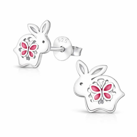 Hase Ohrstecker Silber 925 – Kaninchen & Schmetterling Bild 1