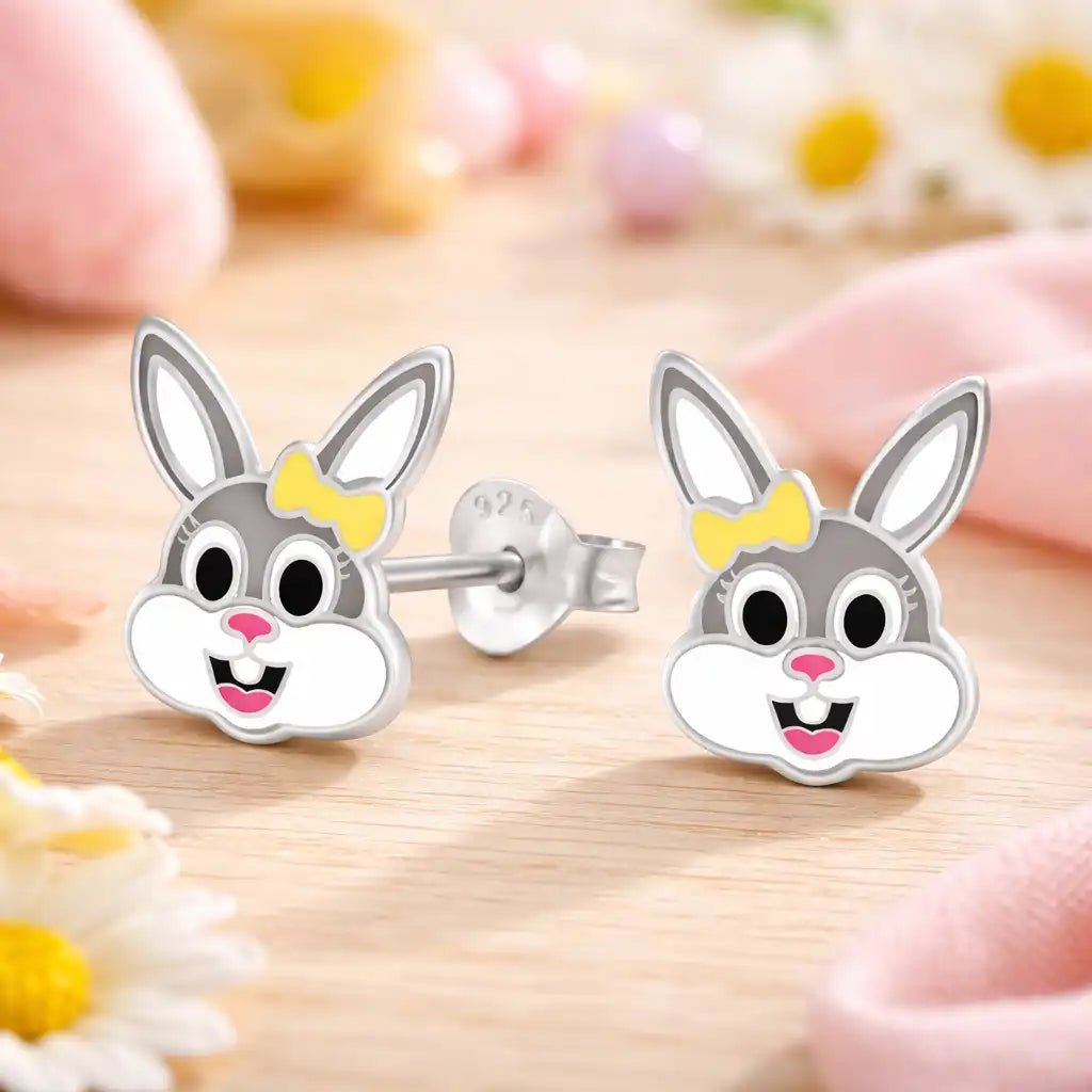 Hase Ohrstecker Kinder 925 Silber – bunte Kaninchen Gelb Bild 3