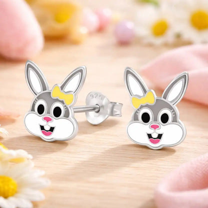 Hase Ohrstecker Kinder 925 Silber – bunte Kaninchen Gelb Bild 3