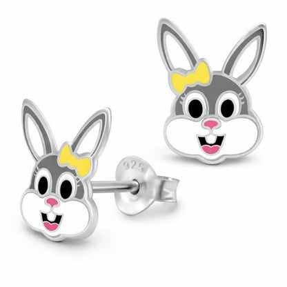 Hase Ohrstecker Kinder 925 Silber – bunte Kaninchen Gelb Bild 2
