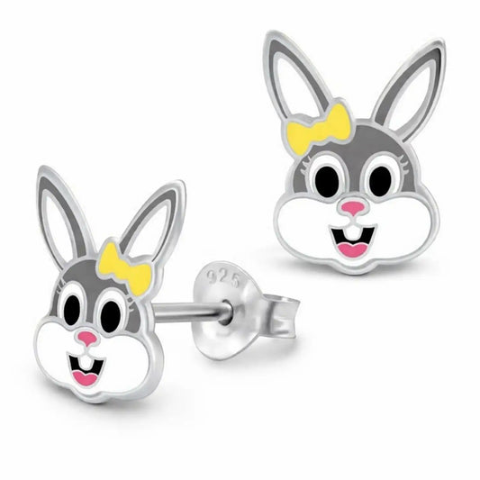 Hase Ohrstecker Kinder 925 Silber – bunte Kaninchen Gelb Bild 2
