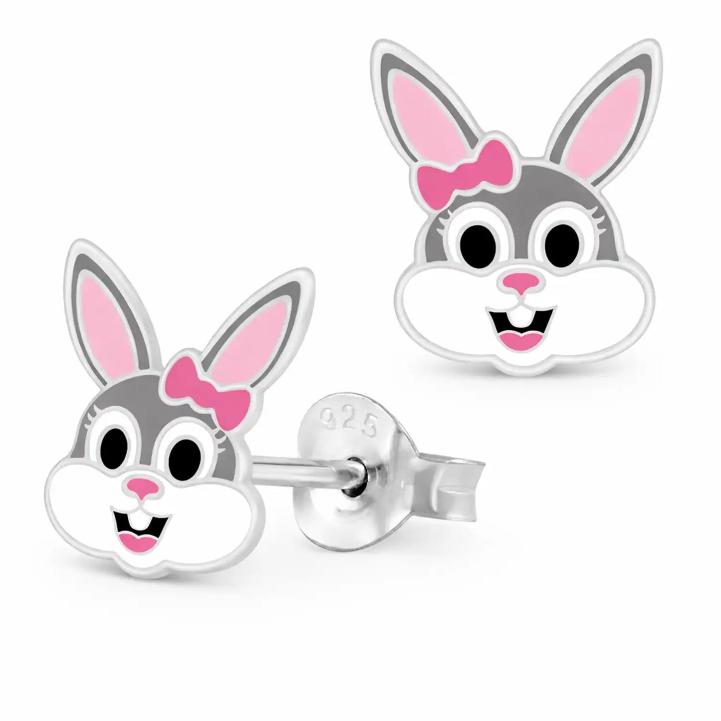 Hase Ohrstecker Kinder 925 Silber – bunte Kaninchen Rosa Bild 1