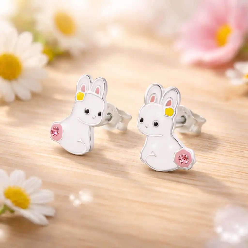 Hase Ohrstecker Kinder weiß 925 Silber – Kaninchen Bild 2
