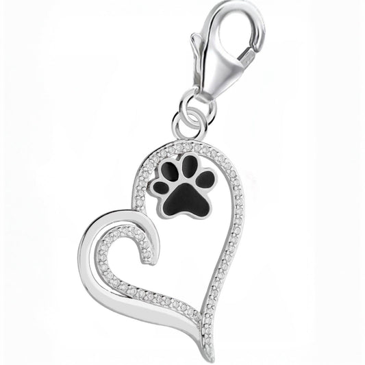 Pfoten Herz Charm Silber 925 – Hundepfote Anhänger mit Zirkonia Bild 1