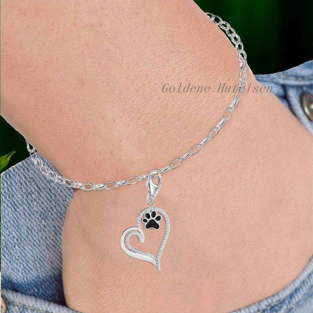 Herz Charm mit schwarzer Pfote Silber 925 Bild 2