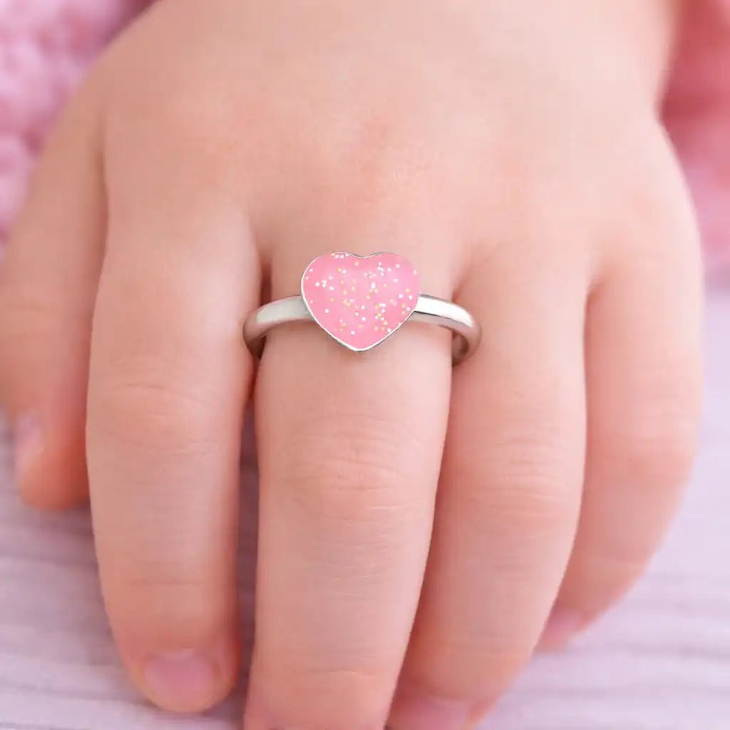 Herz Fingerring Kinder 925 Silber - Rosa Glitzer Ring Bild 2