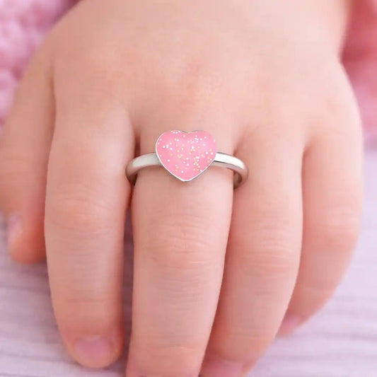Herz Fingerring Kinder 925 Silber - Rosa Glitzer Ring Bild 2