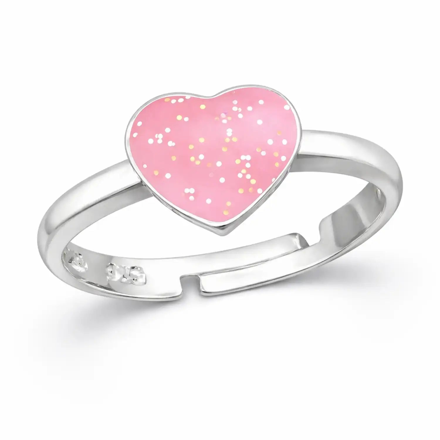 Herz Fingerring Kinder 925 Silber - Rosa Glitzer Ring Bild 1