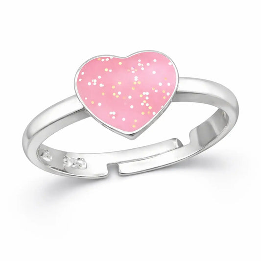 Herz Fingerring Kinder 925 Silber - Rosa Glitzer Ring Bild 1