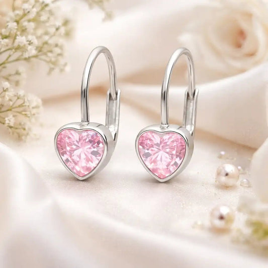Herz Ohrringe 925 Silber – Kinder Ohrhänger rosa Bild 2