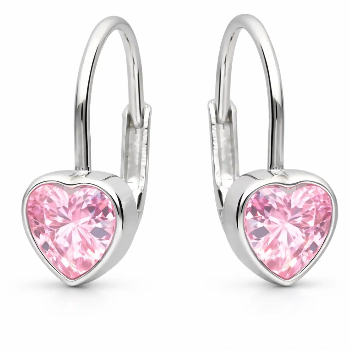 Herz Ohrringe 925 Silber – Kinder Ohrhänger rosa Bild 1