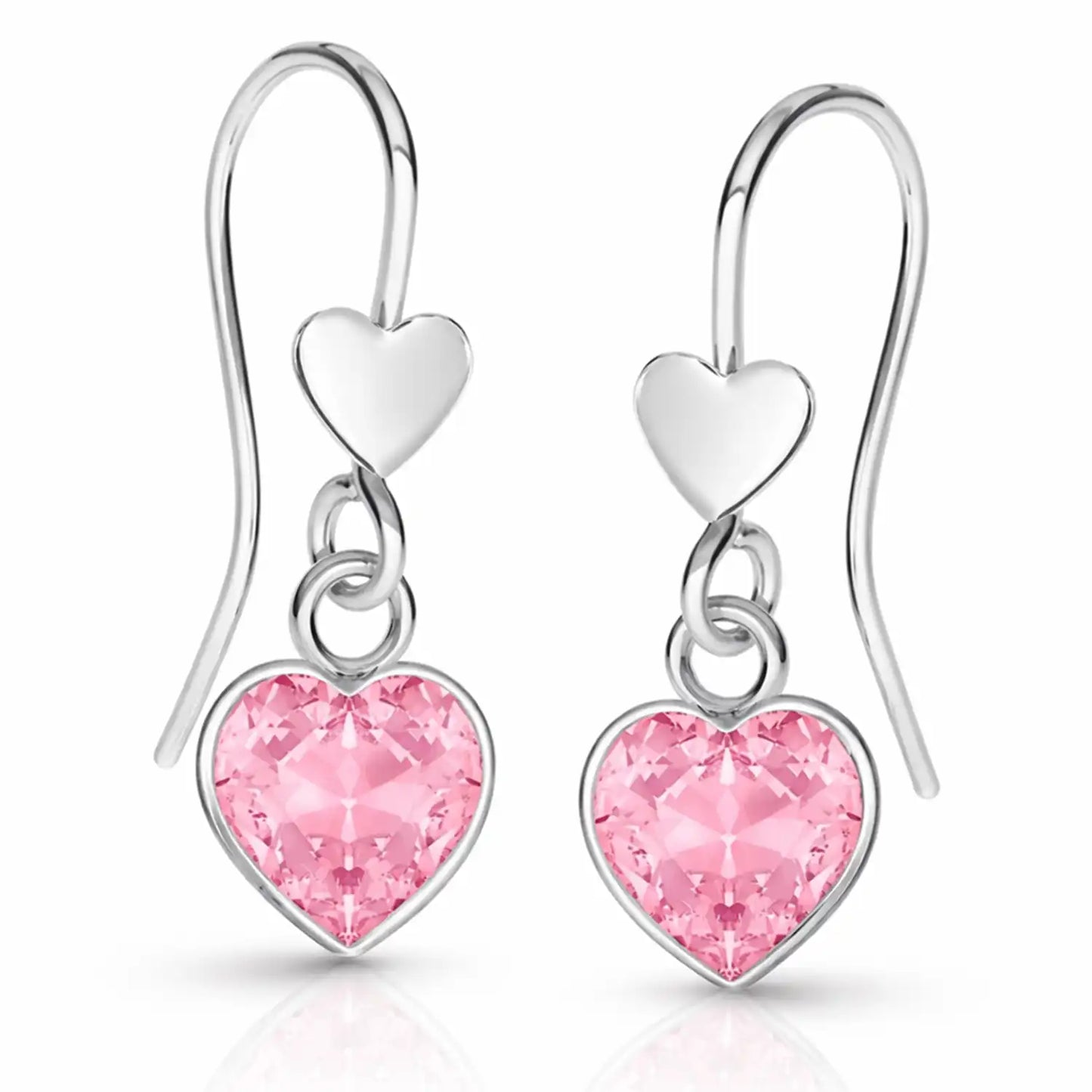 Herz Ohrringe Silber 925 – weiße funkelnde Ohrhänger Rosa Bild 2