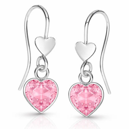 Herz Ohrringe Silber 925 – weiße funkelnde Ohrhänger Rosa Bild 2