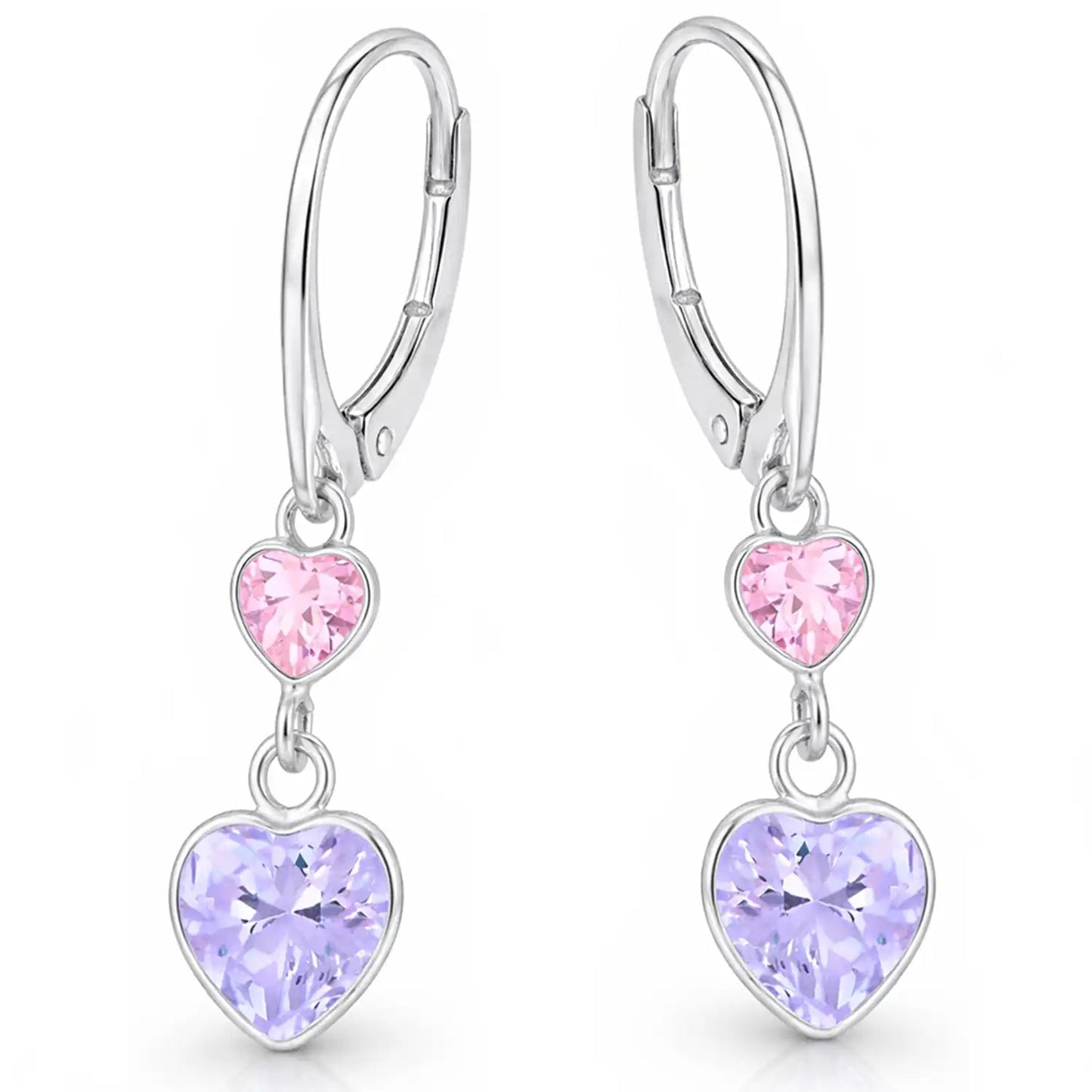 Herz Ohrringe 925 Silber – Zirkonia Herzen Geschenk Lila Bild 3