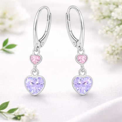 Herz Ohrringe 925 Silber – Zirkonia Herzen Geschenk Lila Bild 4
