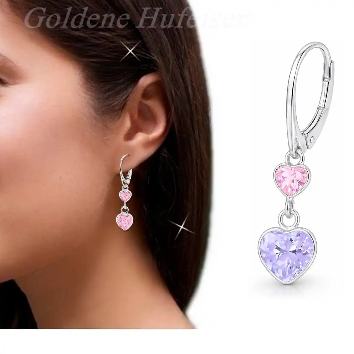 Herz Ohrringe 925 Silber – Zirkonia Herzen Geschenk Lila Bild 5