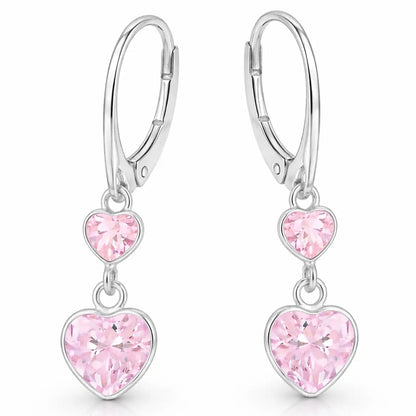 Herz Ohrringe 925 Silber – Zirkonia Herzen Geschenk Rosa Bild 2
