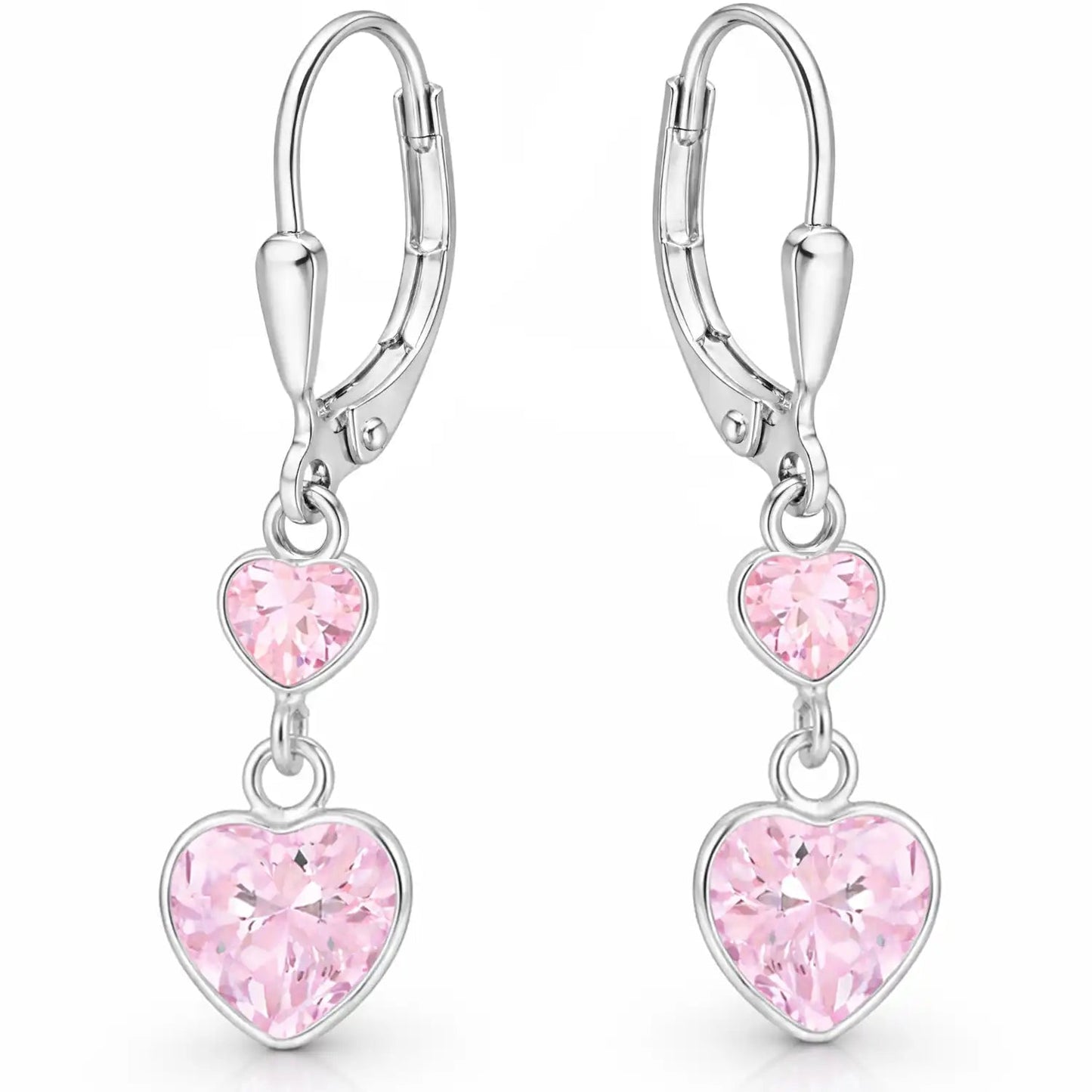 Herz Ohrringe Kinder 925 Silber – funkelnde Herzen Rosa Bild 2