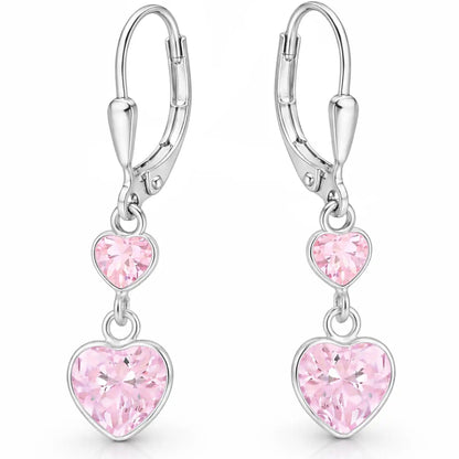 Herz Ohrringe Kinder 925 Silber – funkelnde Herzen Rosa Bild 2