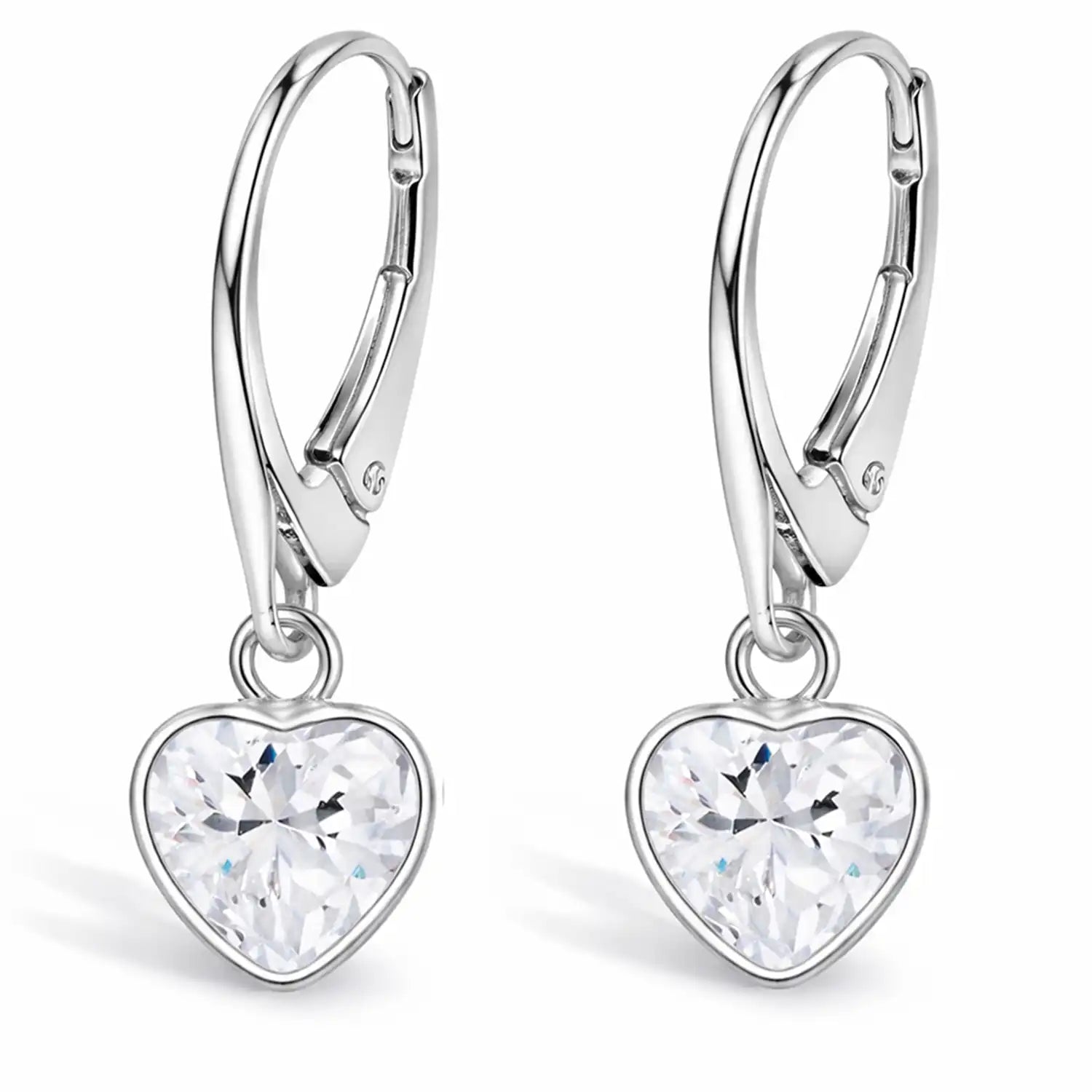 Herz Ohrringe Silber 925 – Ohrhänger Herz - Design Weiß Bild 1