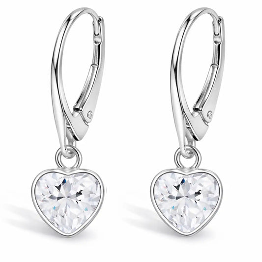 Herz Ohrringe Silber 925 – Ohrhänger Herz - Design Weiß Bild 1