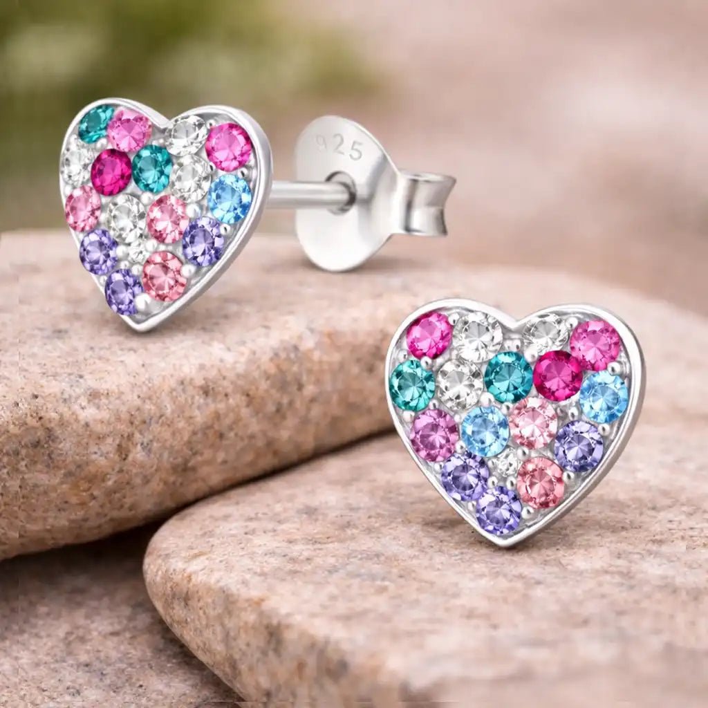 Herz Ohrstecker Kinder Silber 925 – Funkelnd Bunt Bild 2
